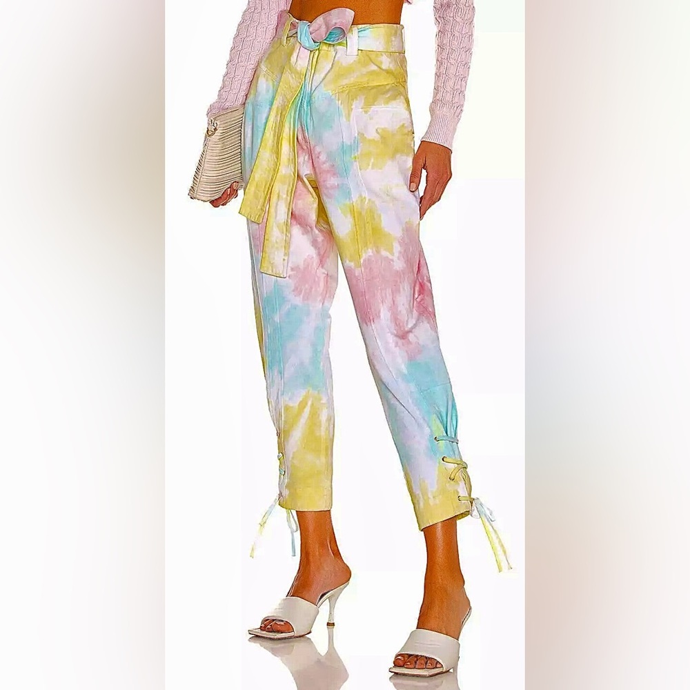 Love Shack Fancy Pants (Jean) NWT Sz 4 Tao (pastel) Rainbow Radical Tie-…